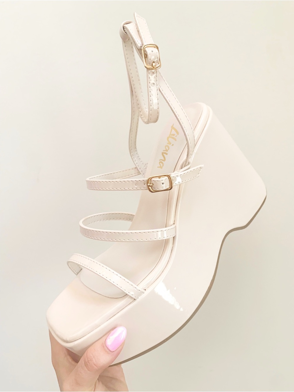 Cream Patent Platform Wedge Sandal